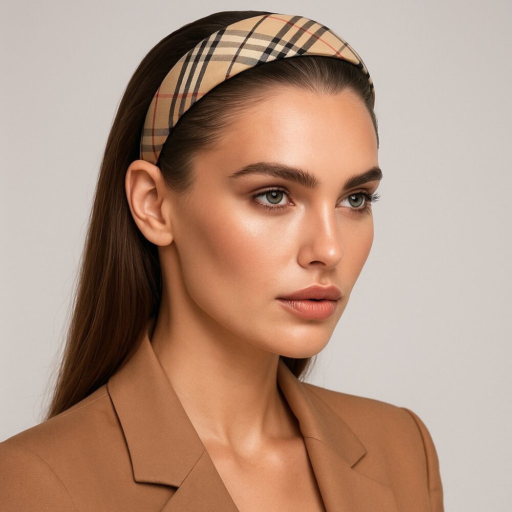 Classic Plaid Tartan Headband in Beige, Black & Red